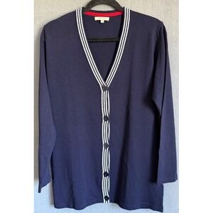 Christian Berg Stockholm Cardigan Women  XL (42) Blue Striped‎ Trim Button Front